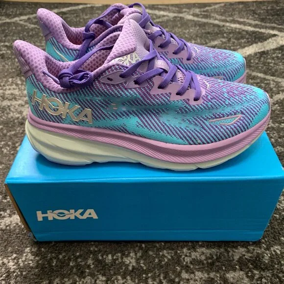 HOKA Clifton 9 Women's Athletic Running Sneaker Shoes Blue/Violet 5 through 7.5 - Picture 1 of 6